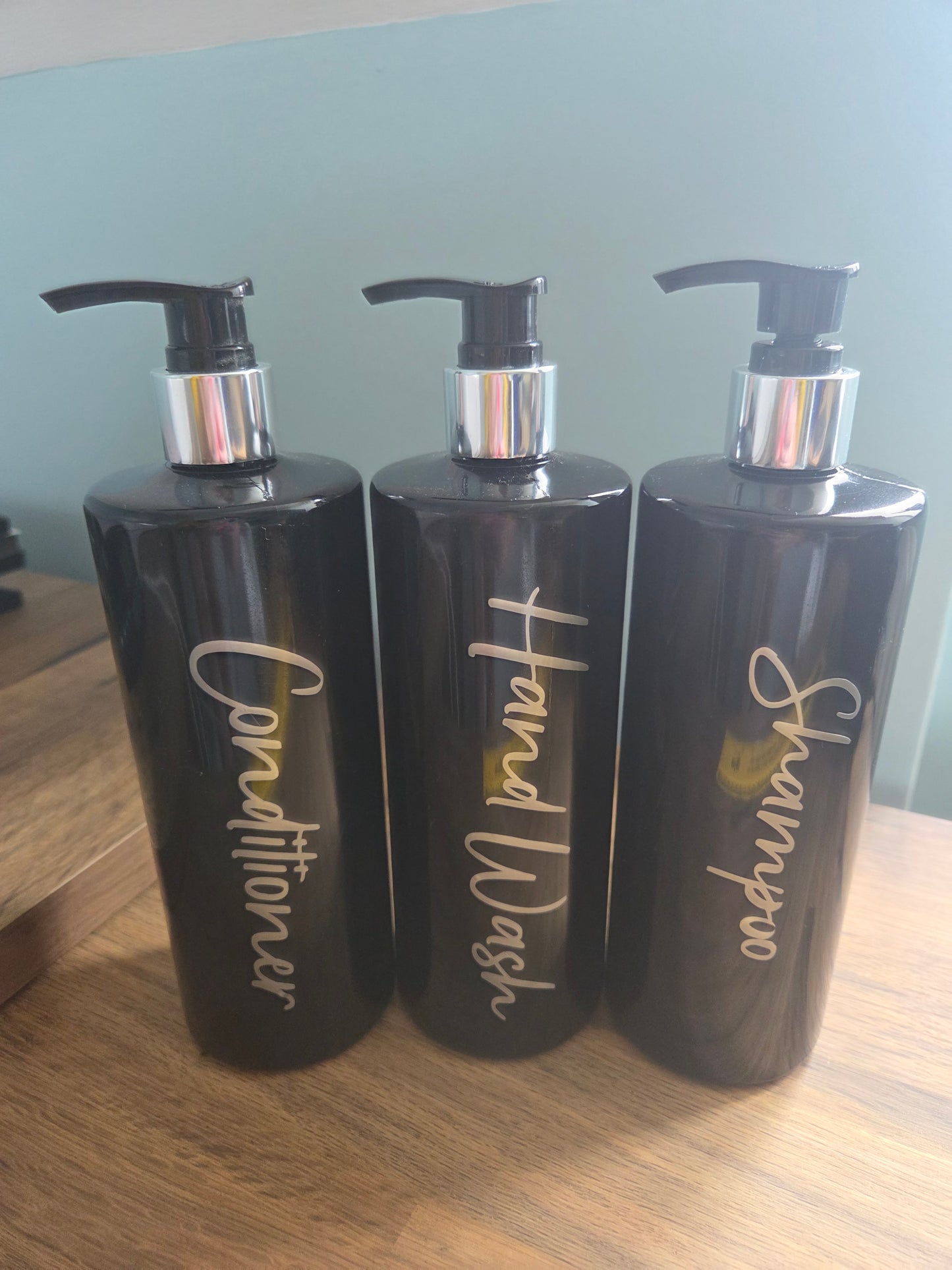 Personalised 500ml black pump bottle set