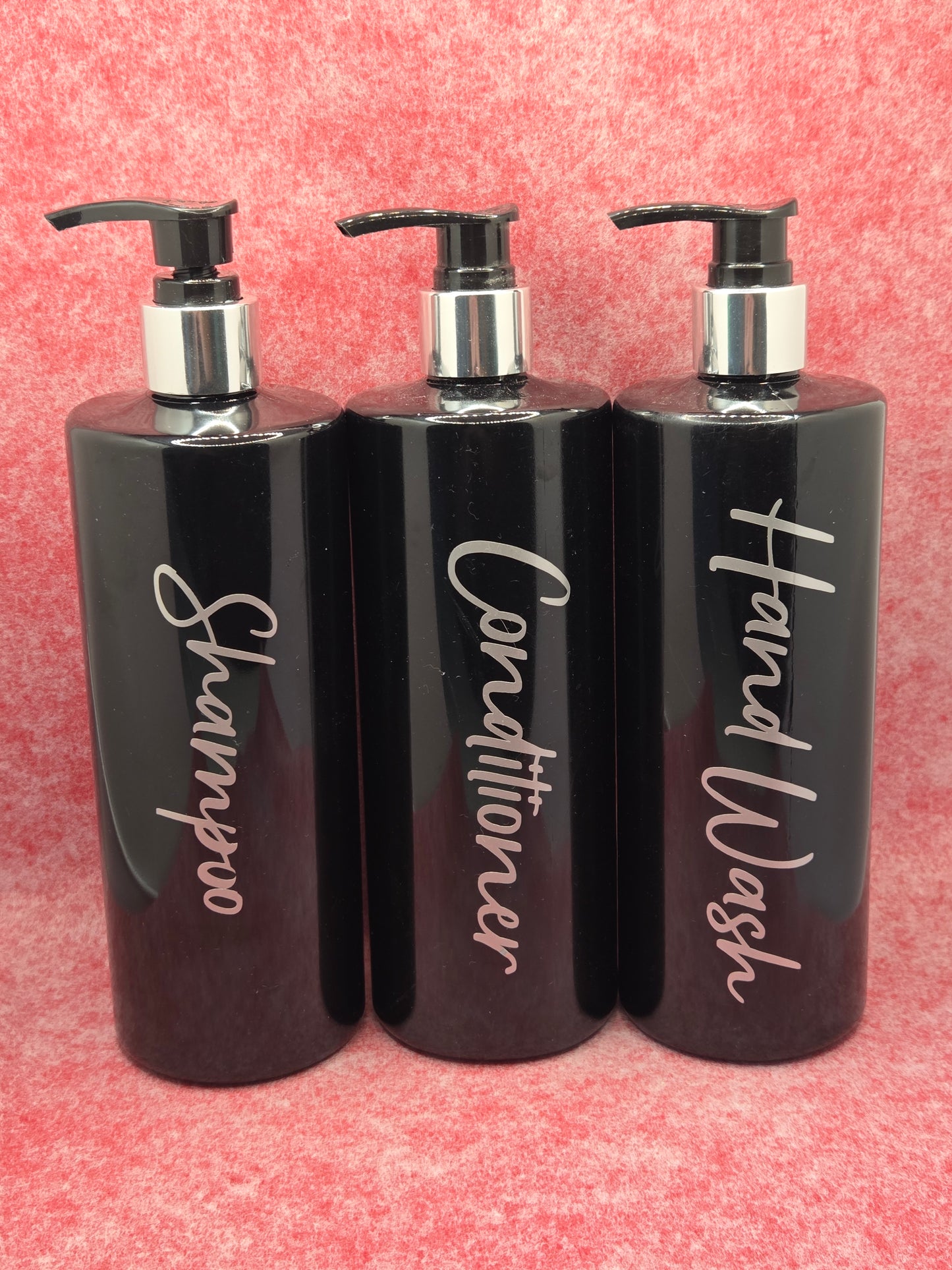 Personalised 500ml black pump bottle set